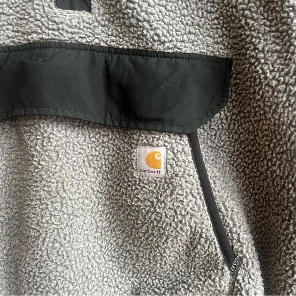 Carhartt Sherpa Fleece Quarter Snap Pullover Oversized Workwear Jacket Size L - Picture 7 of 8